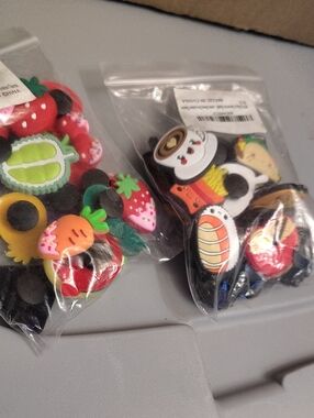 Assorted Cute Fruit & Food Shoe Charms - Pink, Red, Orange, Green, Yellow, Black